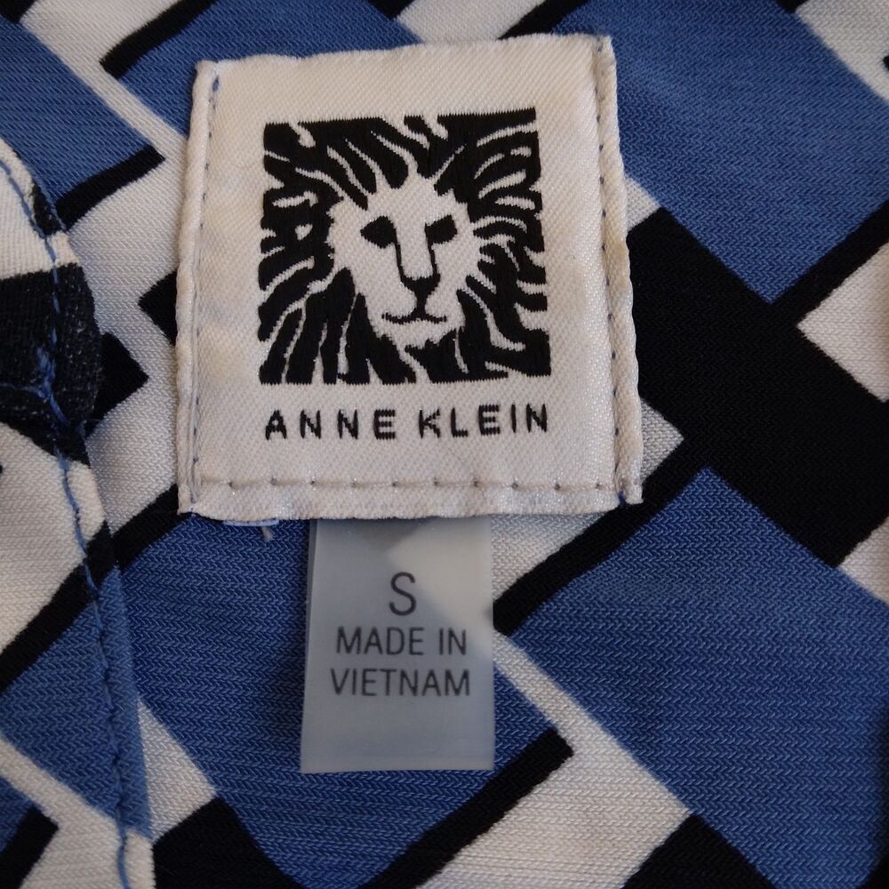 Anne Klein Long Sleeve Sheath Dress Belted Blue Black Geometric Retro Size S - Picture 5 of 16